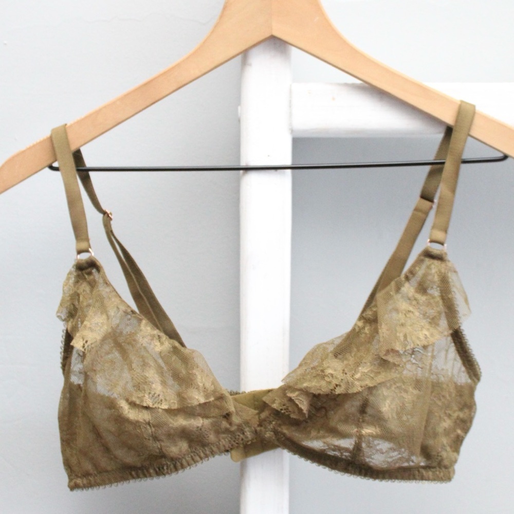Savage X Fenty Chantilly Cascade Olive Green Bralette Size Medium - Picture 1 of 7